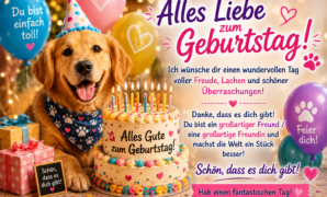 Süße Geburtstagskarte mit Hund und Torte – Herzliche Glückwünsche für Freunde